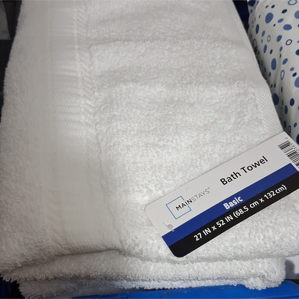 Mainstays Basic Bath Towel White 100% Cotton 27x52 Absorbent OEKO-TEX